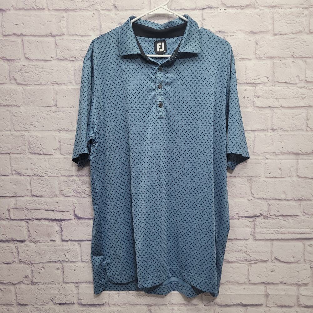 FootJoy Palm Tree Print Performance Polo Mens L Teal Golf Resort Vacation Preppy